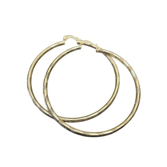 NEW Gold-Filled Embellished Cut 2x40mm Hoop Earrings-French Clasp - Picture 1 of 7
